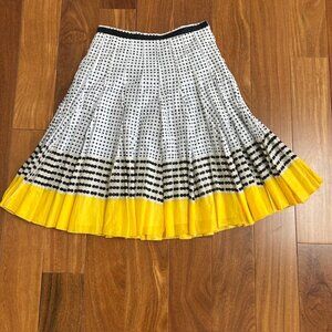 Focus Lifestyle white and black polka dot pleated skirt with yellow stripe